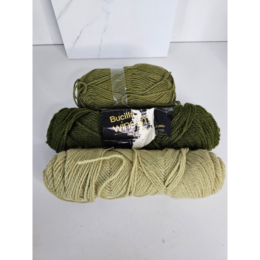 Bucilla Winsom Green Acrylic Yarn Lot 3 Skeins Vintage Art 7274 2oz‎ Each
